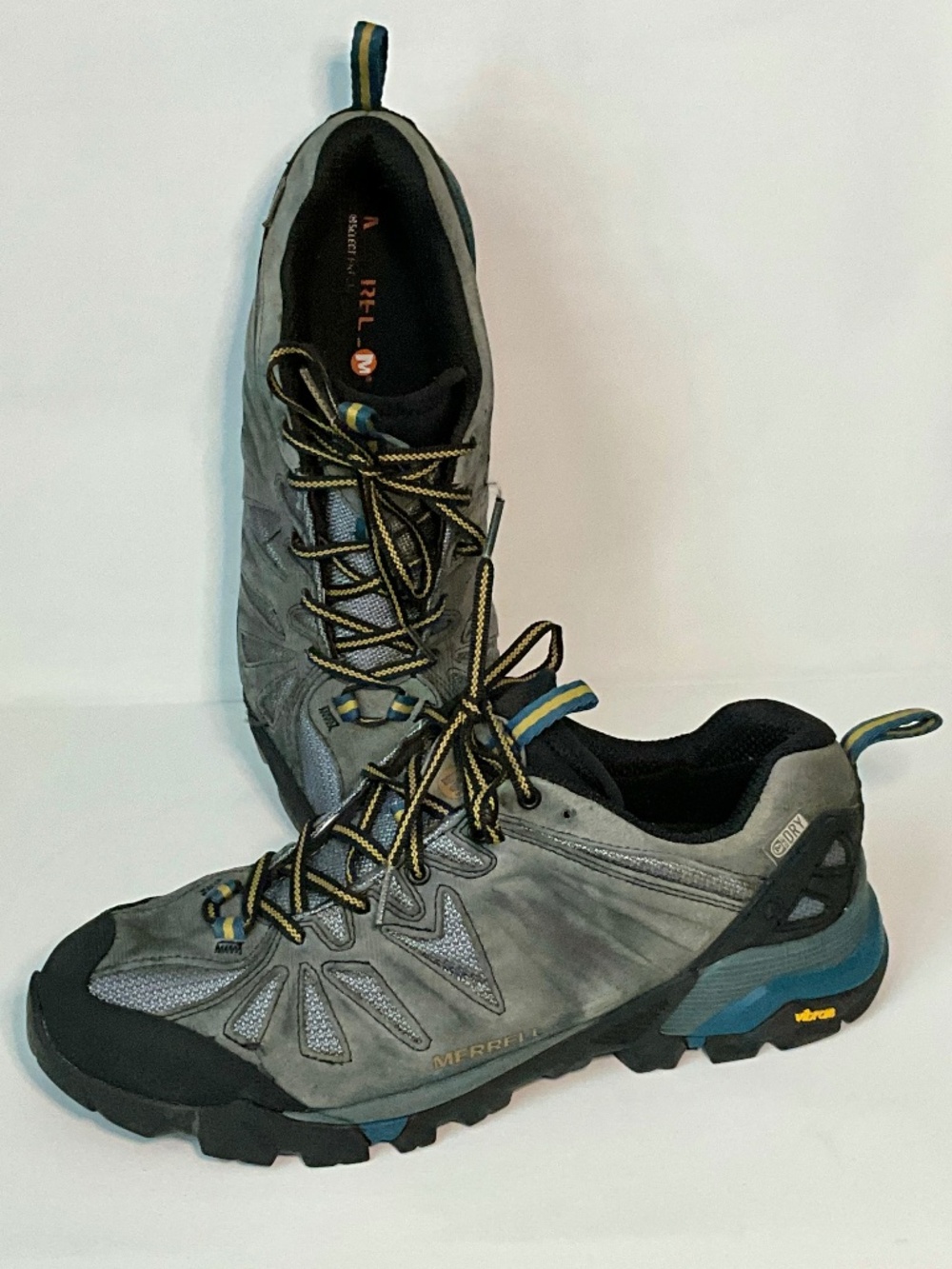Merrell Turbulence Waterproof Hiking Shoe Men's 10 Grey Blue Vibram Select Dry